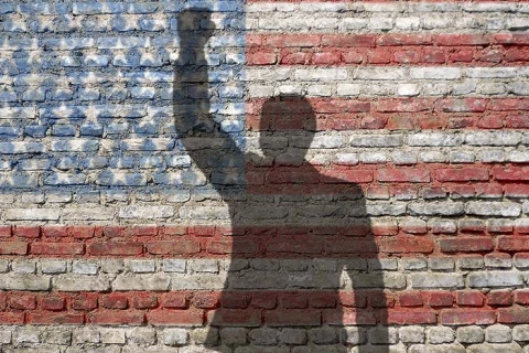 civil rights - american flag with human shadow